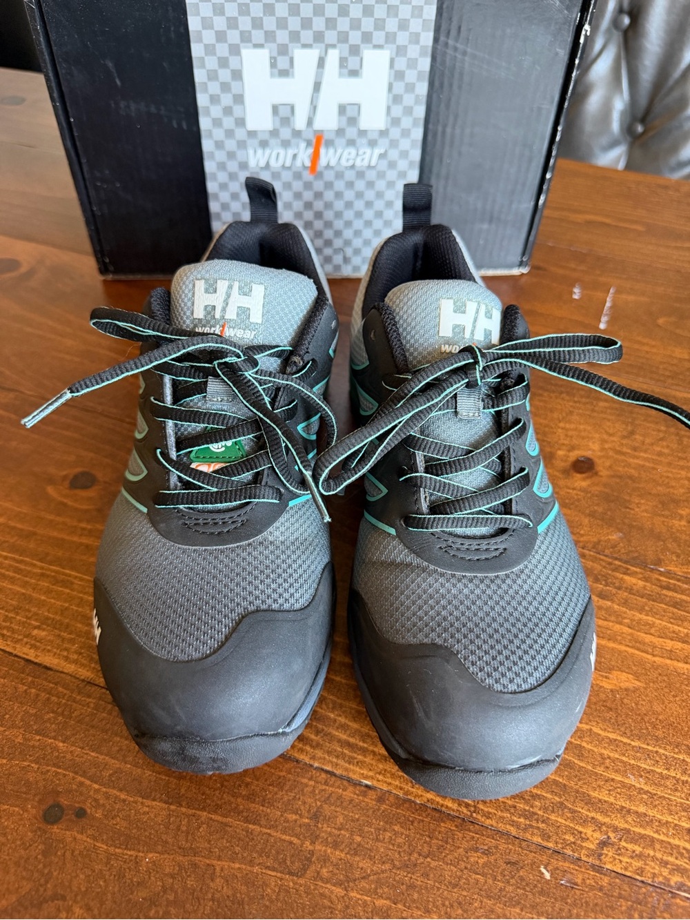Helly Hansen Women’s Gray Steeled Toe Shoes with Teal Accents